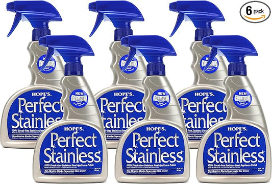 HOPE'S Perfect Stainless Steel Cleaner Streak-Free Self-Polishing Formula, Blocks Fingerprints, Pack of 6, 22 Ounce, 132 Fl Oz