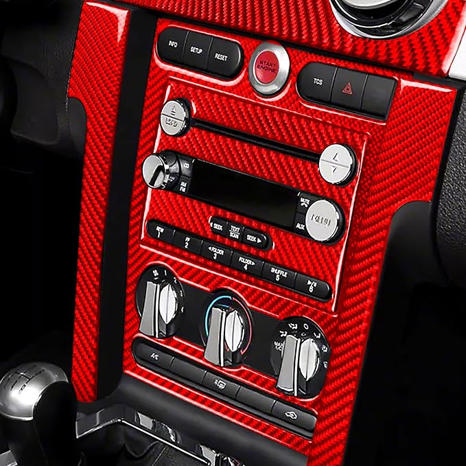 Red Real Carbon Fiber Trim for Ford Mustang Accessories | for GT Shelby 2005 2006 2007 2008 2009 Central Console Panel Air Outlet Vent Kit Interior Thick Overlay Decal 7PCs