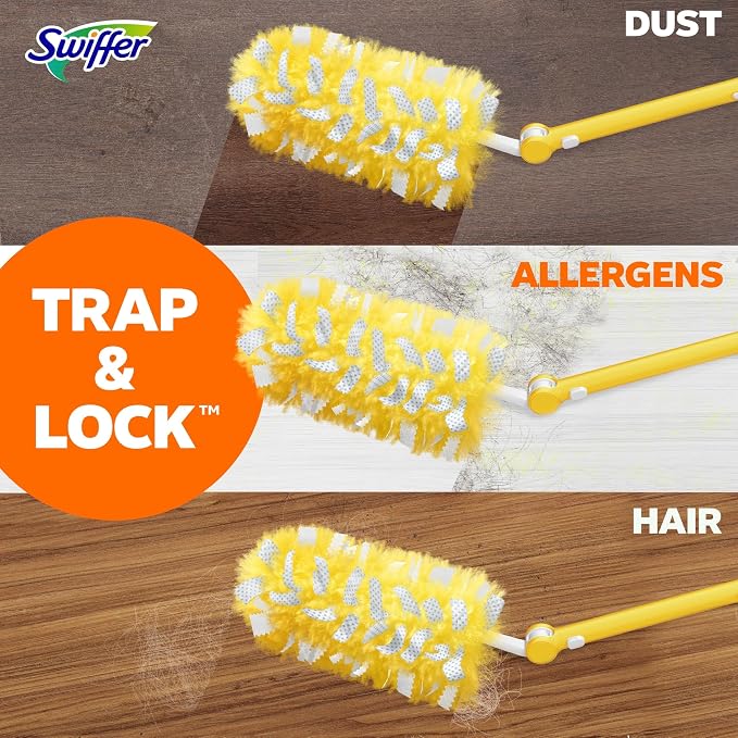 Swiffer Duster Kit with 3 ft Extendable Handle | Includes 1 Duster Extendable Handle (3 ft). 3 Heavy Duty Duster Refills. For Ceiling Fans, Vents, and Hard to Reach Places