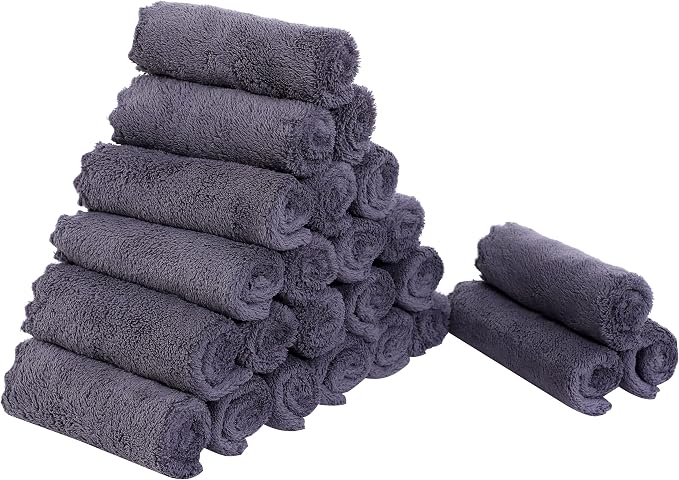 Sunny zzzZZ 24 Pack Kitchen Dishcloths - Does Not Shed Fluff - Reusable Dish Towels, Dish Cloths, Super Absorbent Coral Fleece Cleaning Cloths, Nonstick Oil Washable Fast Drying, 10 x 10 Inch (Grey)