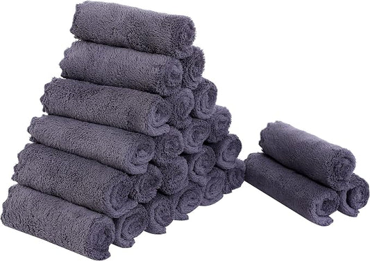 Sunny zzzZZ 24 Pack Kitchen Dishcloths - Does Not Shed Fluff - Reusable Dish Towels, Dish Cloths, Super Absorbent Coral Fleece Cleaning Cloths, Nonstick Oil Washable Fast Drying, 10 x 10 Inch (Grey)