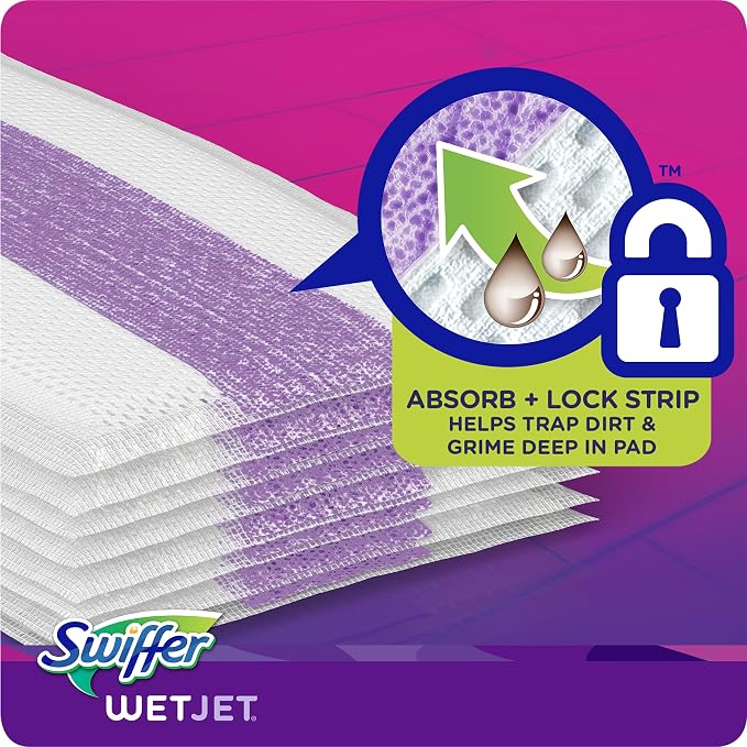 Swiffer WetJet Hardwood Floor Cleaner Spray Mop Pad Refill, Bathroom Cleaning Supplies, Hardwood Floor Cleaner, Multi Surface, 24 Count (Pack of 2)