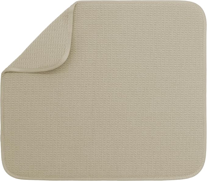 S&T INC. Dish Drying Mat, 16” x 18”, Absorbent Microfiber Kitchen Counter Mat, Dish Drying Pad for Dishes, Utensils, Pots and Pans, Large, Pure Cashmere