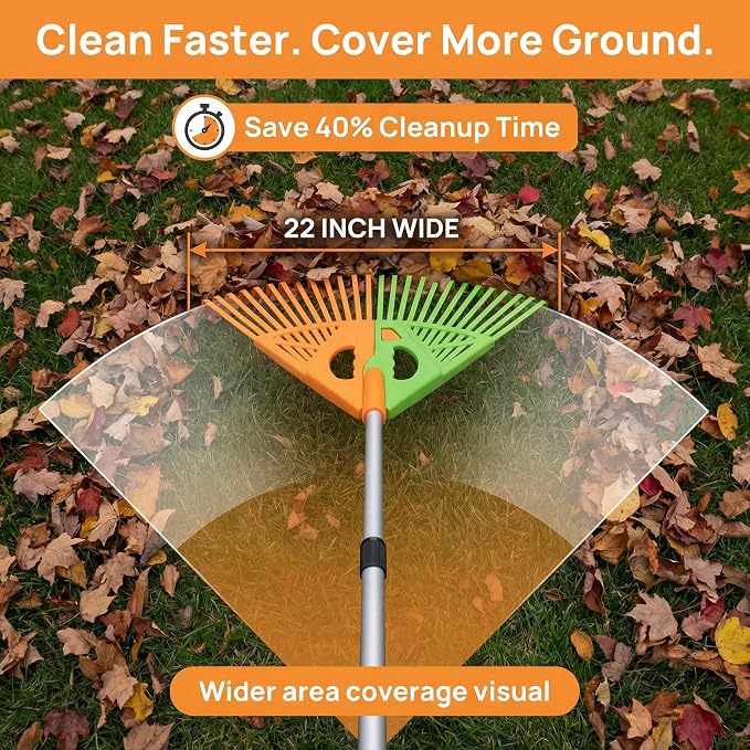 Extendable Long-Handle Leaf Grabber Rake Broom for Leaves Grass and Yard Debris Perfect for Garden Cleanup Outdoor Maintenance