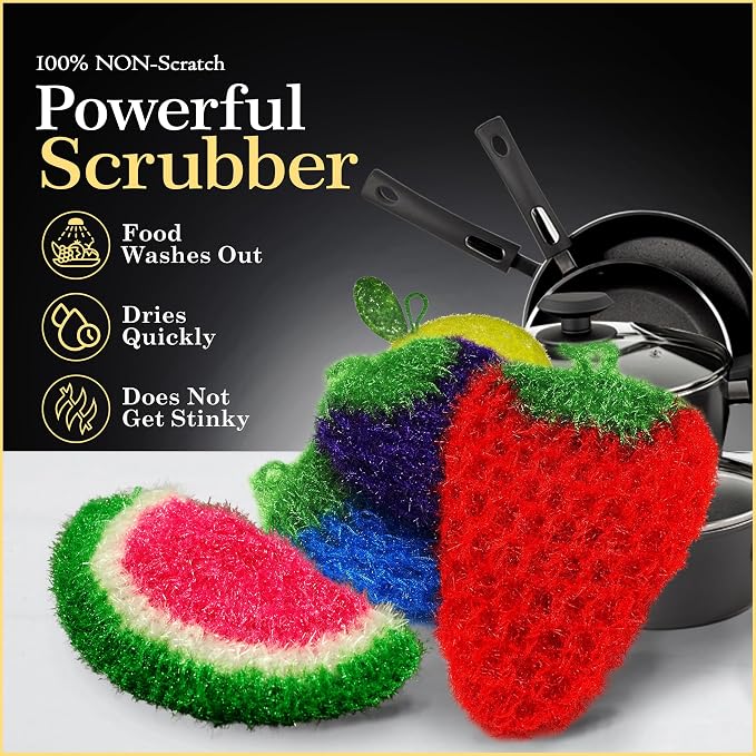 Dish Scrubbie Non-Scratch Dish Scrubber-Long Lasting & Odorless, Safe on Non-Stick, Cast Iron, Glass and Other Surfaces, Reusable Kitchen Sponge Alternative for Kitchen, Bathroom & Floors (Pack of 5)