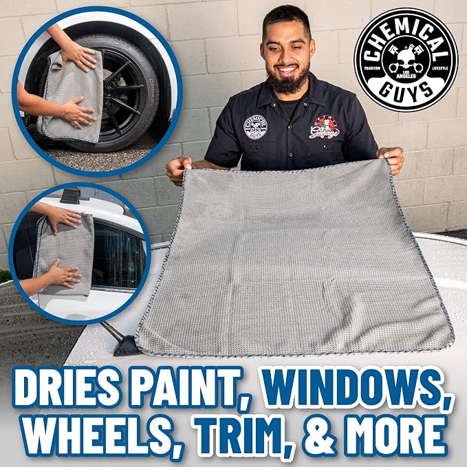 Chemical Guys Waffle Weave Gray Matter Microfiber Drying Towel - 25" x 36",Premium Blend Microfiber Towel with Soft-Banded Edging for Scratch-Free Car Drying,Ultra Absorbent,(Pack of 12)