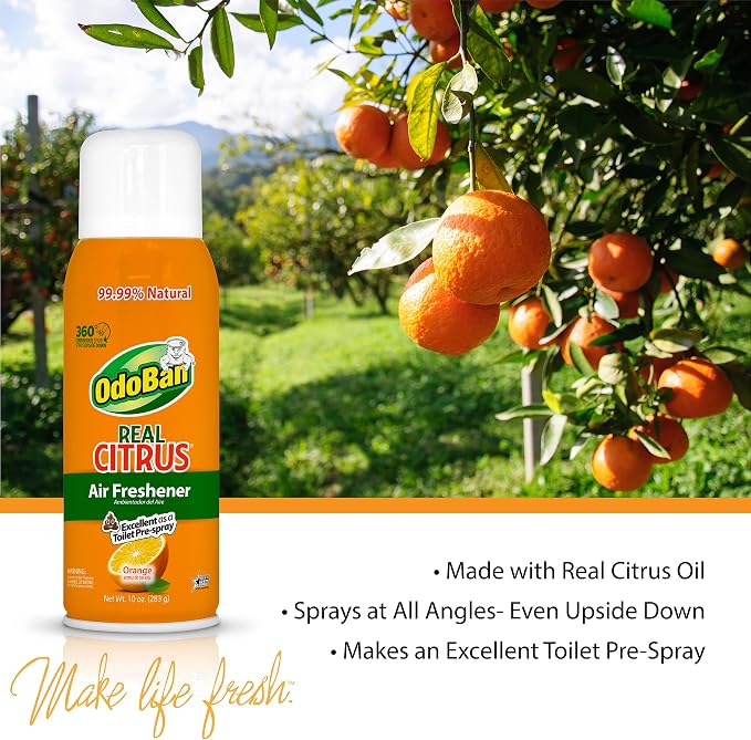 OdoBan Aroma Eliminator Set, Made in the USA, 10 Ounce 360-Degree Continuous Spray Natural Oil Real Citrus Air Freshener and 1 Gallon Multipurpose Disinfectant Cleaning Concentrate, Orange Scent