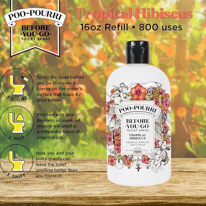 Poo-Pourri Before-You-Go Toilet Spray 16-Ounce Refill Bottle, Tropical Hibiscus