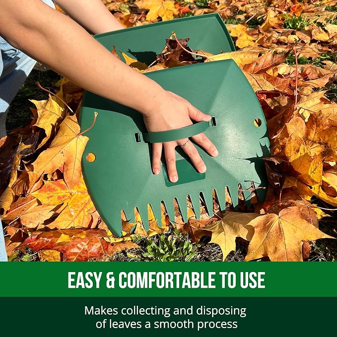 GardenHOME Leaf Scoops Hand Rakes, Large Leaf Grabbers for Yard Work and Garden Use, Clear and Collect Garden Rake, Leaf Scooper and Claws for Leaves, Lawn Debris, and Trash Cleanup, Green