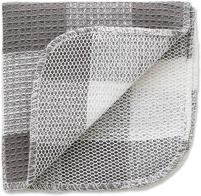 DII Scrubber Dishcloths Collection Windowpane Dishrag Set, 12x12, Gray Buffalo Check, 6 Piece