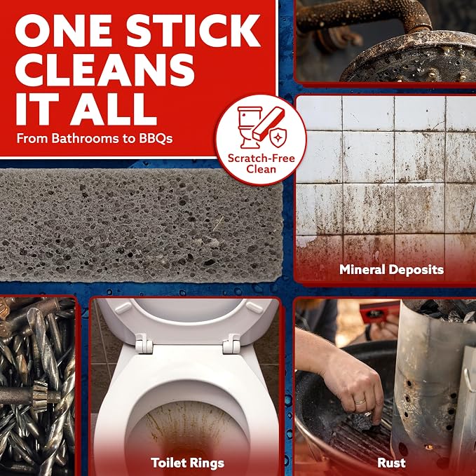 6-Pack PUMIE HDW Scouring Stick for Toilet Bowl Cleaning, Cleans Toilet Bowl Hard Water Rings, Buildups, Rust & Tough Stains, Perfect Pumice Stone for Cleaning Bathtub, Pools, Kitchens, Sinks & Grills
