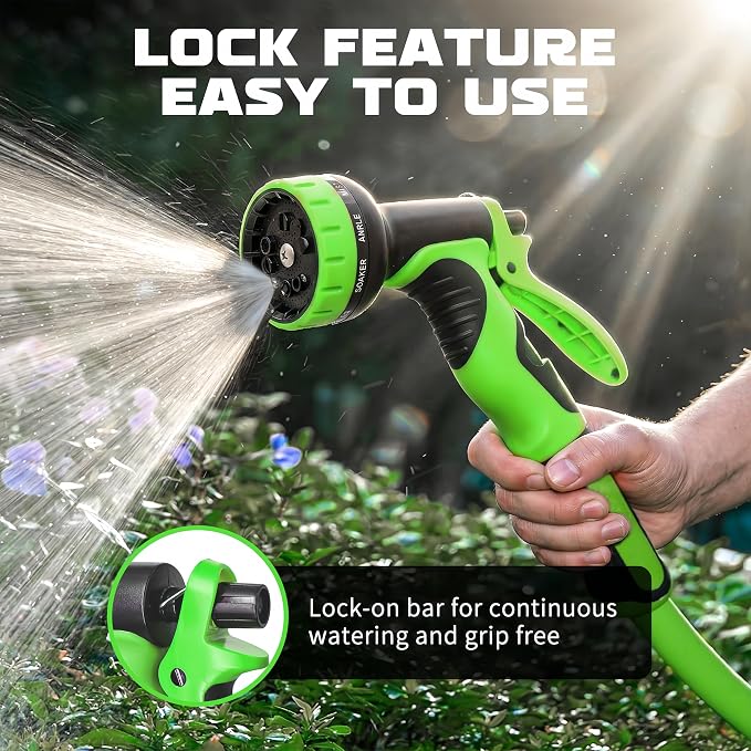 Garden Hose Nozzle with 10 Spray Patterns – High Pressure Water Sprayer for Car Washing, Pet Bathing & Lawn Care with Lock Feature & Comfort Grip – Fits All 3/4" Standard Hoses Thread