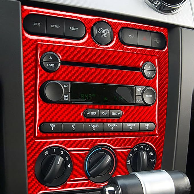 Red Real Carbon Fiber Trim for Ford Mustang Accessories | for GT Shelby 2005 2006 2007 2008 2009 Central Console Panel Cover Interior Thick Overlay Decal 4PCs