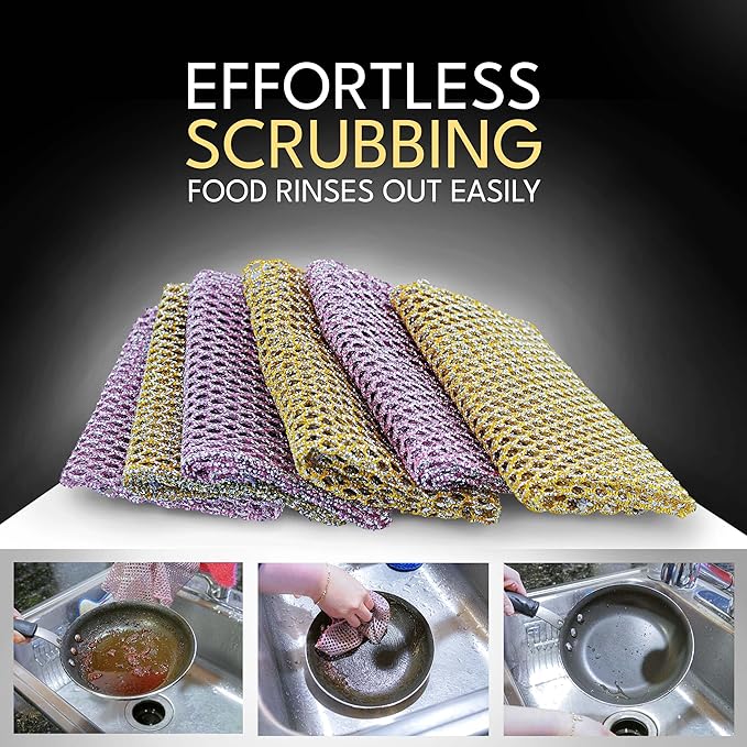 Non-Scratch Dish Scrubbers (3 Pcs) — Outlasts 7+ Sponges, Stays Odor-Free | Replace Smelly Kitchen Sponges | Non-Absorbent Mesh | Safe on Non-Stick, Cast Iron, Glass | Made in Korea Since 2012