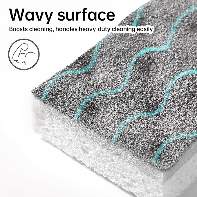 JOYMOOP Textured Clean Sponges, Dual-Sided Non-Scratch Soft Scrub Dish Sponge, Safe for Non-Stick Cookware, Kitchen and Household Cleaning, 24 Pack [Grey & White]