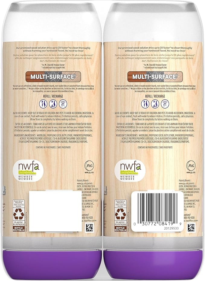 Swiffer Power Mop Wood Refill Solution, QuickDry Hardwood Floor Cleaner for Mopping Home, Bathroom, Kitchen, All Purpose Multi-Surface Solution for Floor Cleaning, Lemon Scent, 50.7 oz