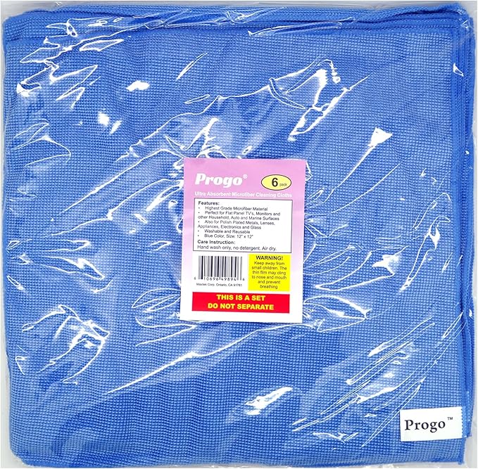 Progo Microfiber Cleaning Cloths for LCD/LED TV, Laptop Computer Screen, iPhone, iPad and More. (6 Pack)