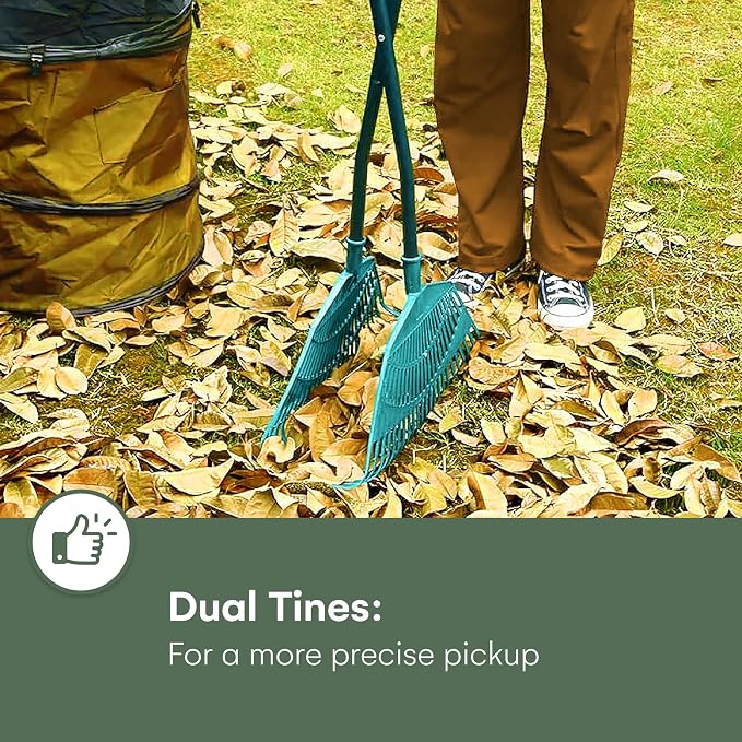 2wayz | Garden Leaf Grabber - Leaf Picker Removal Tools - Garden Leaf Scoops - Leaves Collector with Curved Claws - Strong Steel Handles - Lawn Rake Tool - 35'' x 20'' (Green)