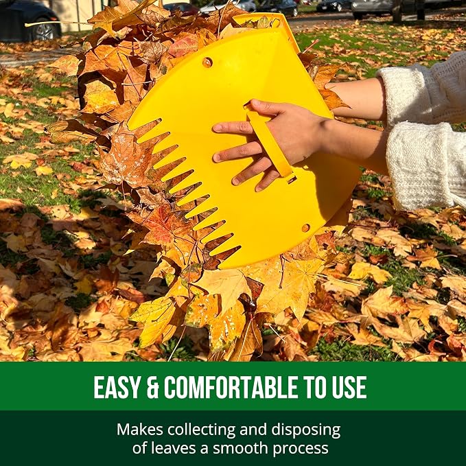 GardenHOME Leaf Scoops Hand Rakes, Large Leaf Grabbers for Yard Work and Garden Use, Clear and Collect Garden Rake, Leaf Scooper and Claws for Leaves, Lawn Debris, and Trash Cleanup, Yellow