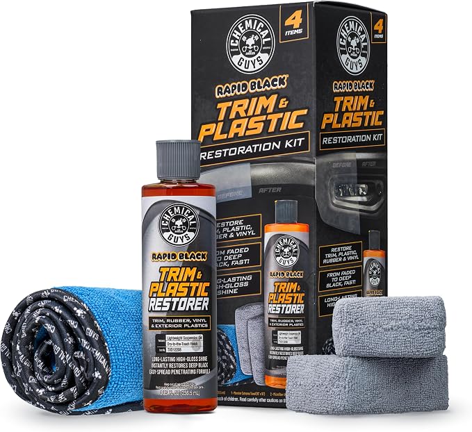 Chemical Guys, Black Trim Restorer Gel Kit for Exterior Plastic & Rubber | Controlled gel restores a deep black finish to faded exterior trim, plastic and vinyl, with an applicator