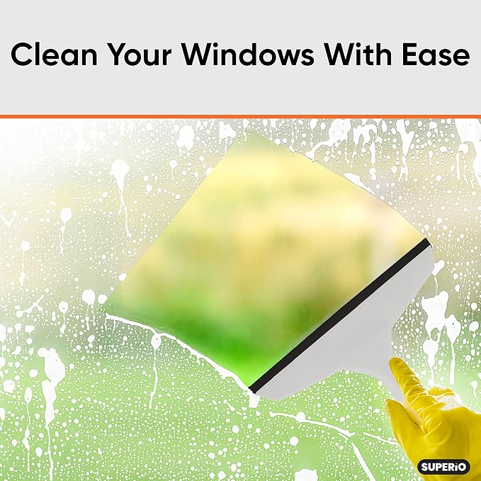 Superio Rubber Squeegee, 2 Pack, Streak Free All Purpose Window Squeegee, Comfort Grip Handle and Hanging Hook (Grey, 6 Inch- 2 Pack)