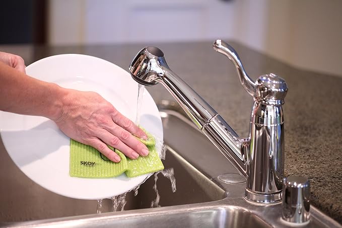 Skoy Cloth - 2-Pack Eco-Friendly & Reusable Swedish Dishcloth, for Kitchen & Household Use, Plastic-Free Packaging, Dishwasher Safe, Designer Series – Dots/Abstract, White Cloth