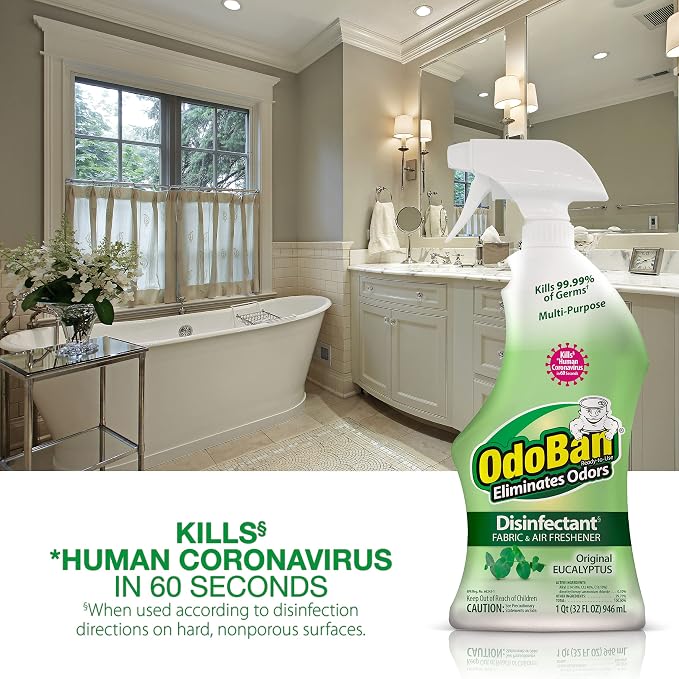 OdoBan Ready-to-Use Disinfectant and Odor Eliminator, Made in the USA, Original Eucalyptus Scent, Set of 3, 2 Spray Bottles, 32 Ounces Each and 1 Gallon Concentrate