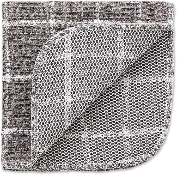DII Scrubber Dishcloths Collection Windowpane Dishrag Set, 12x12, Gray/White, 6 Piece