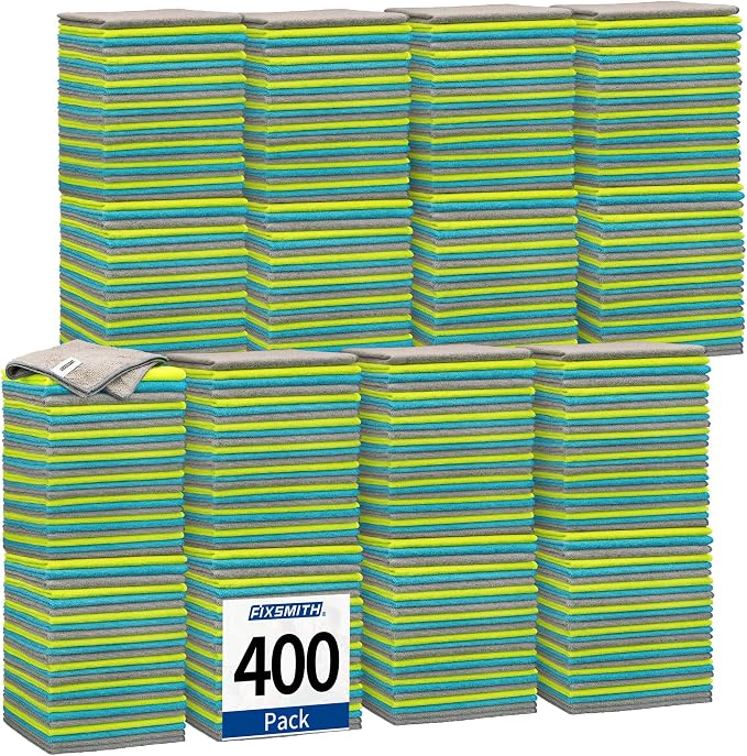 FIXSMITH Shop Towels-400 Pack, Multi-Functional Shop Rags, 12 x 16 in Microfiber Cleaning Cloth, Highly Absorbent Cleaning Rags, Cleaning Towels for Car Kitchen Home Office