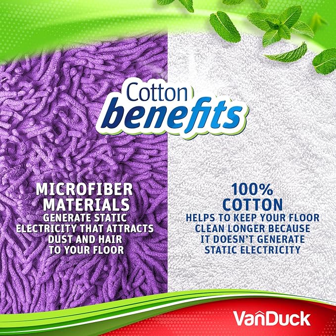 VanDuck Reusable 100% Cotton Mop Pads for Swiffer Sweeper (2-Pack) | Mop not included, reusable terry cloth mop covers, cotton replacement refills, machine washable wet mopping pads