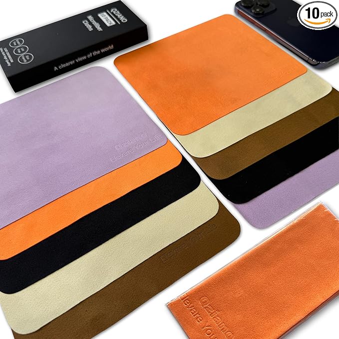10 Pack Microfiber Cleaning Cloths, Premium 110D Scratch-Free & Lint-Free Clean Cloth for Eyeglasses, Phone Screen, Camera Lens, VR/AR Headset, Car Mirror, Reusable & Washable (5 Colour, 6.9 * 5.7)