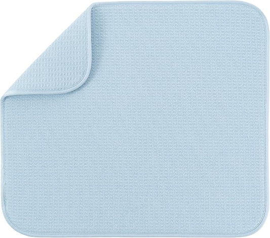 S&T INC. Dish Drying Mat, 16” x 18”, Absorbent Microfiber Kitchen Counter Mat, Dish Drying Pad for Dishes, Utensils, Pots and Pans, Large, Sky Blue
