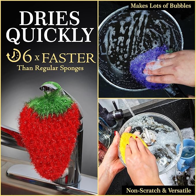 Dish Scrubbie Non-Scratch Dish Scrubber-Long Lasting & Odorless, Safe on Non-Stick, Cast Iron, Glass and Other Surfaces, Reusable Kitchen Sponge Alternative for Kitchen, Bathroom & Floors (Pack of 5)