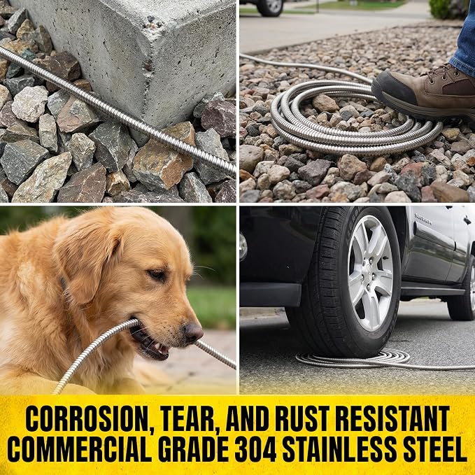 BIONIC STEEL 100 Ft Metal Garden Hose with Sprayer Nozzle | Non Kinking Design, Stainless Steel Heavy Duty Water Hose 100 Ft x 5/8 in. Flexible & NON Expandable for Water Flow, 500 PSI