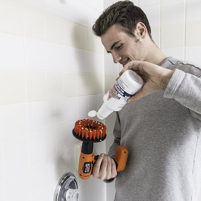 Bring It On Cleaner Hard Water Stain Remover + Grout Brush Cleaner Drill Brush Set, Shower Door, Tile Floor Cleaner, Great Baseboard Cleaner Tool Attachment 16 Fl Oz