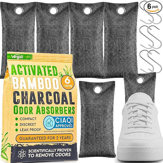 Activated Charcoal Shoe Odor Elimination Bags. Remove Strong Odors in Car, Closet, Basement. 6 Activated Charcoal Bags Odor Absorbers for Home. Bamboo Charcoals Air Purifying Bag Charcoals Deodorizer