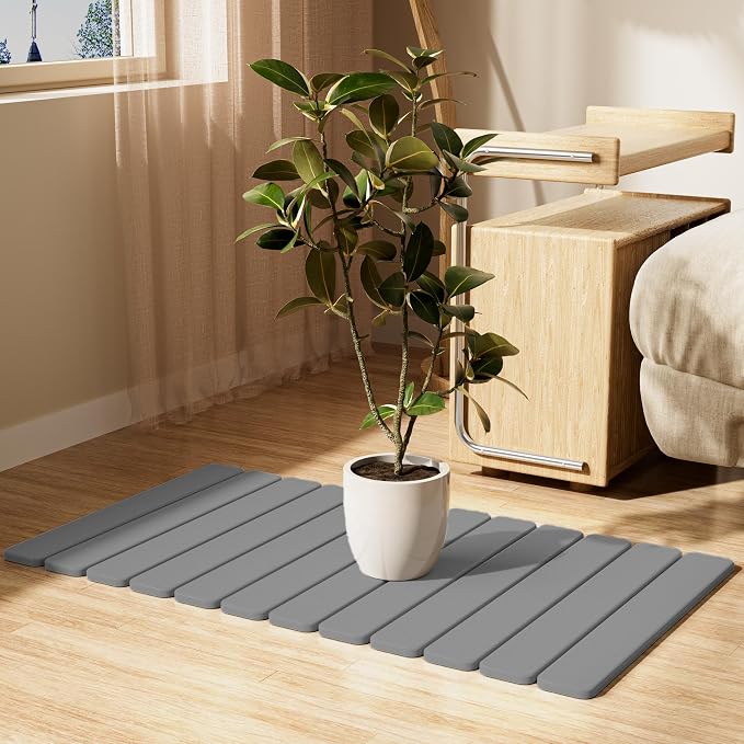 Large Stone Bath Mat 31.5 x 19.7in, Quick Dry Diatomaceous Earth Mats for Bathroom, Super Absorbent Foldable Bath Stone Mat, Non Slip, Dish Drying Mat for Kitchen Counter,Dark Gray