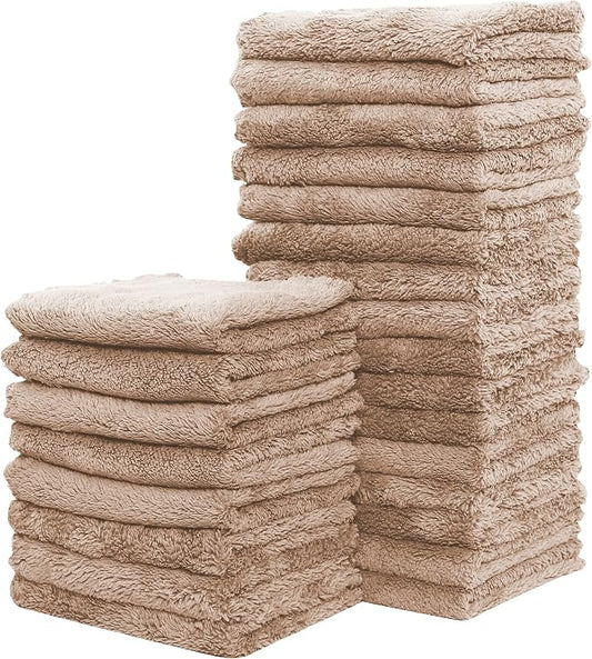 Sunny zzzZZ 24 Pack Kitchen Dishcloths - Does Not Shed Fluff - Reusable Dish Towels, Dish Cloths, Super Absorbent Coral Fleece Cleaning Cloths, Nonstick Oil Washable Fast Drying, 7 x 9 Inch (Brown)