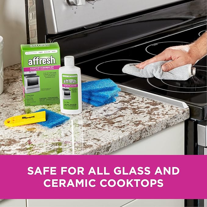 Affresh Cooktop Cleaning Kit, Safe for Glass & Ceramic Cooktops, Includes 5 oz cleaner, 5 pads, 1 scraper (Pack of 2)