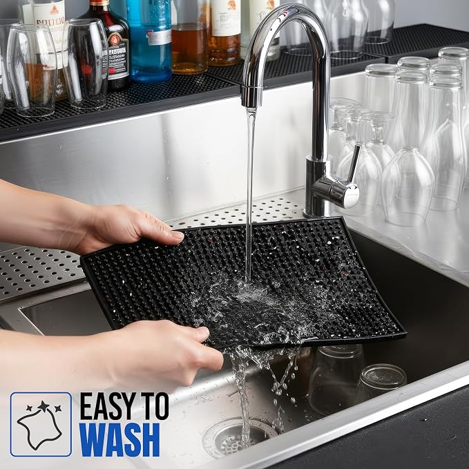 Standard Rubber Bar Mat for Countertop 12"x6", Non-Slip & Spill Protection, Ideal for Bartending, Coffe Station, Cocktail Mixing & Dish Drying, Kitchen & Restaurants (Black, Pack of 1)