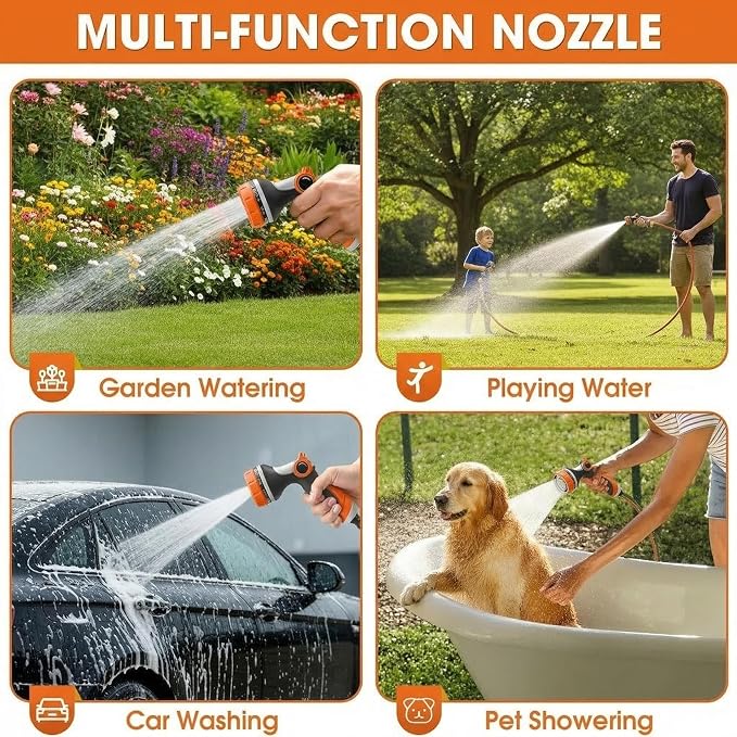 Garden Hose Nozzle Thumb Control with 10 Spray Patterns Water Hose Sprayer | Leak Proof On Off Valve Water Hose Nozzle Sprayer,One Hand Operation,Non-Slip Grip for Plants & Lawn Watering,Car&Pet Washing