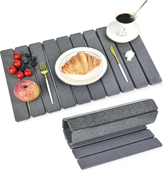 Large Stone Drying Mat for Kitchen Counter 24x16 Inch, Diatomaceous Earth Super Absorbent | Quick Dry Non-Slip Collapsible Dish Mat for Dishes Utensils Cups | Eco-Friendly Counter Protector, Dark Grey