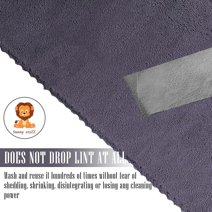 Sunny zzzZZ 24 Pack Kitchen Dishcloths - Does Not Shed Fluff - Reusable Dish Towels, Dish Cloths, Super Absorbent Coral Fleece Cleaning Cloths, Nonstick Oil Washable Fast Drying, 10 x 20 Inch (Grey)