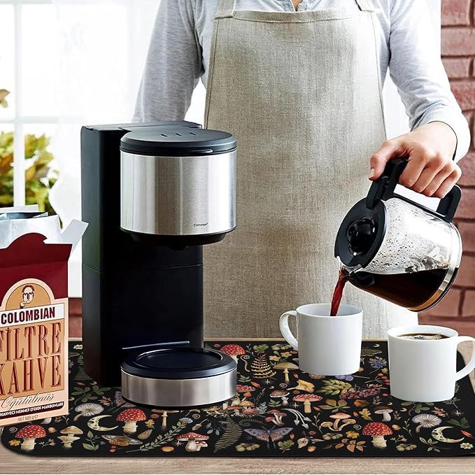 Dish Drying Mat Kitchen Countertop ,Super Absorbent Coffee Bar Mat for Maker Espresso Machine, Anti-Slip Accessories for Kitchen Countertops 19x12 Inch