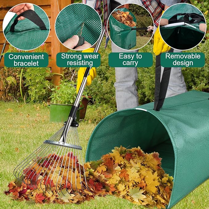 60 Gallon Leaf Collector, Collapsible Lawn & Leaf Bag for Yard Cleanup | Heavy-Duty Leaf Pickup Tool, Reusable Dustpan-Style Yard Waste Bag for Leaves, Grass Clippings, Debris, and Lawn Trash