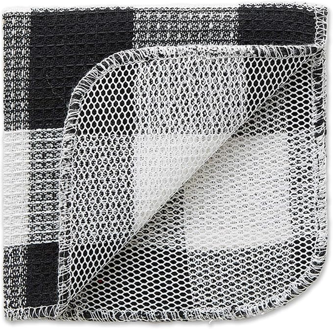 DII Scrubber Dishcloths Collection Windowpane Dishrag Set, 12x12, Black Buffalo Check, 6 Piece