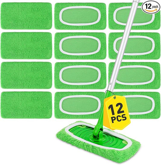 12Pcs Reusable Microfiber Mop Pads Compatible with Sweeper Mops,Dry Sweeping Cloths & Wet Mopping Pads Refills,Washable Mop Pads for Floor Cleaning