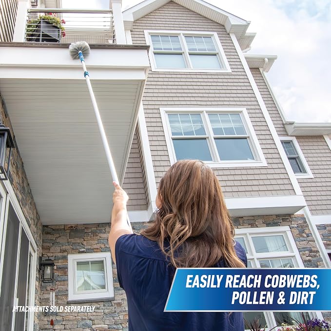 Unger Professional Connect and Clean 6’-12’ Aluminum Telescopic Extension Pole with Locking Cone and Quick-Flip Clamp, Compatible with Cleaning Tool Attachments, Indoor and Outdoor Use