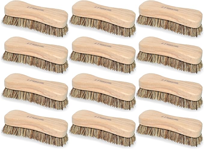 All-Natural Wooden Scrub Brush Set – 12 Pack | Heavy-Duty Palmyra Bristle Cleaning Brushes for Commercial and Industrial Use | Floor, Tile, Grout and Workshop Scrubber | Bulk Cleaning Supply