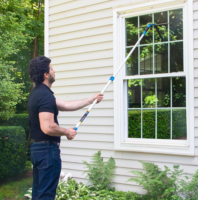 Unger Professional Connect and Clean 18” Grip Swivel Window, Glass Squeegee, and 8’ Pole, 180-Degree Pivoting Handle with Lock, Cleaning Supplies for Streak-Free Results